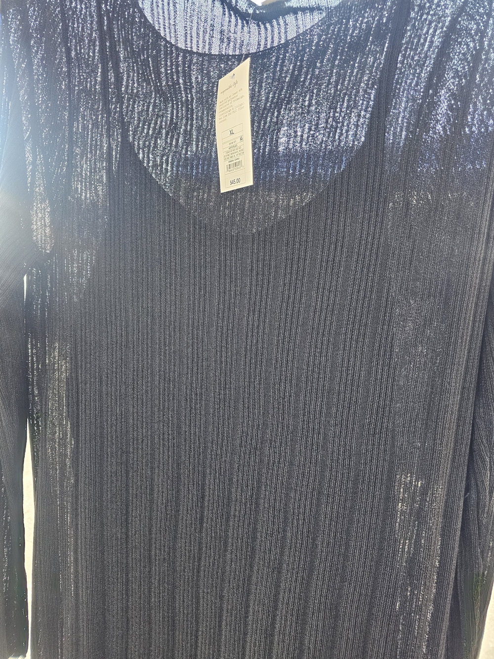 Sheer Ribbed Long-Sleeve Sweater Top - Black